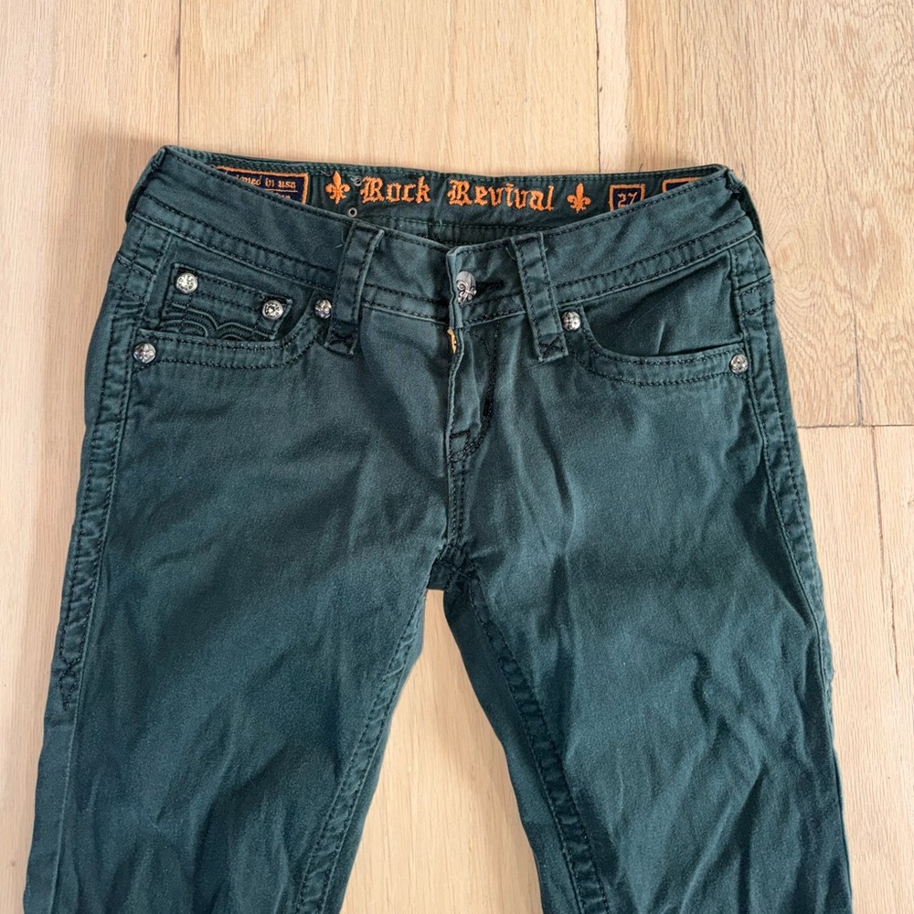 Rock Revival Jen Skinny Jeans Dark Green Size 27 - Picture 2 of 6